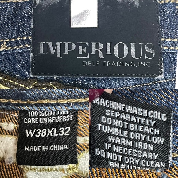 Vtg Y2K Delf Trading Imperious Mens Embroidered Blue Denim Skulls  W38 L32 - Picture 16 of 16